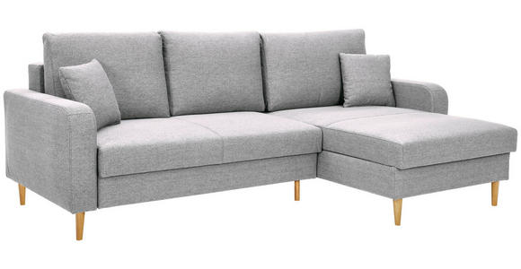 ECKSOFA in Flachgewebe Hellgrau - Eiche Wotan/Hellgrau, KONVENTIONELL, Holz/Textil (255/157cm) - Carryhome