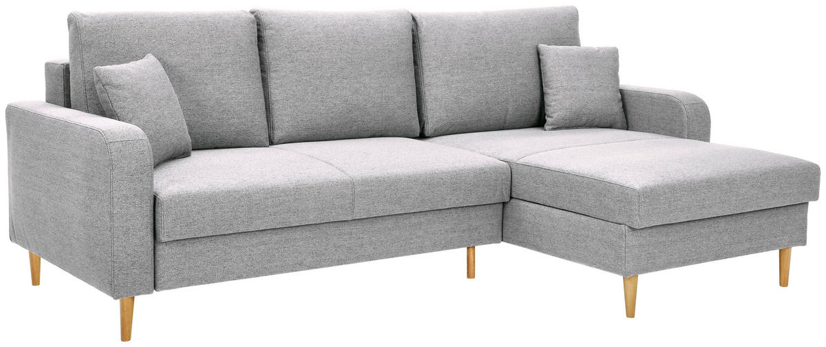 ECKSOFA in Flachgewebe Hellgrau  - Eiche Wotan/Hellgrau, Konventionell, Holz/Textil (255/157cm) - Carryhome