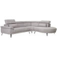 ECKSOFA in Velours Grau  - Schwarz/Grau, Design, Textil/Metall (299/264cm) - Novel