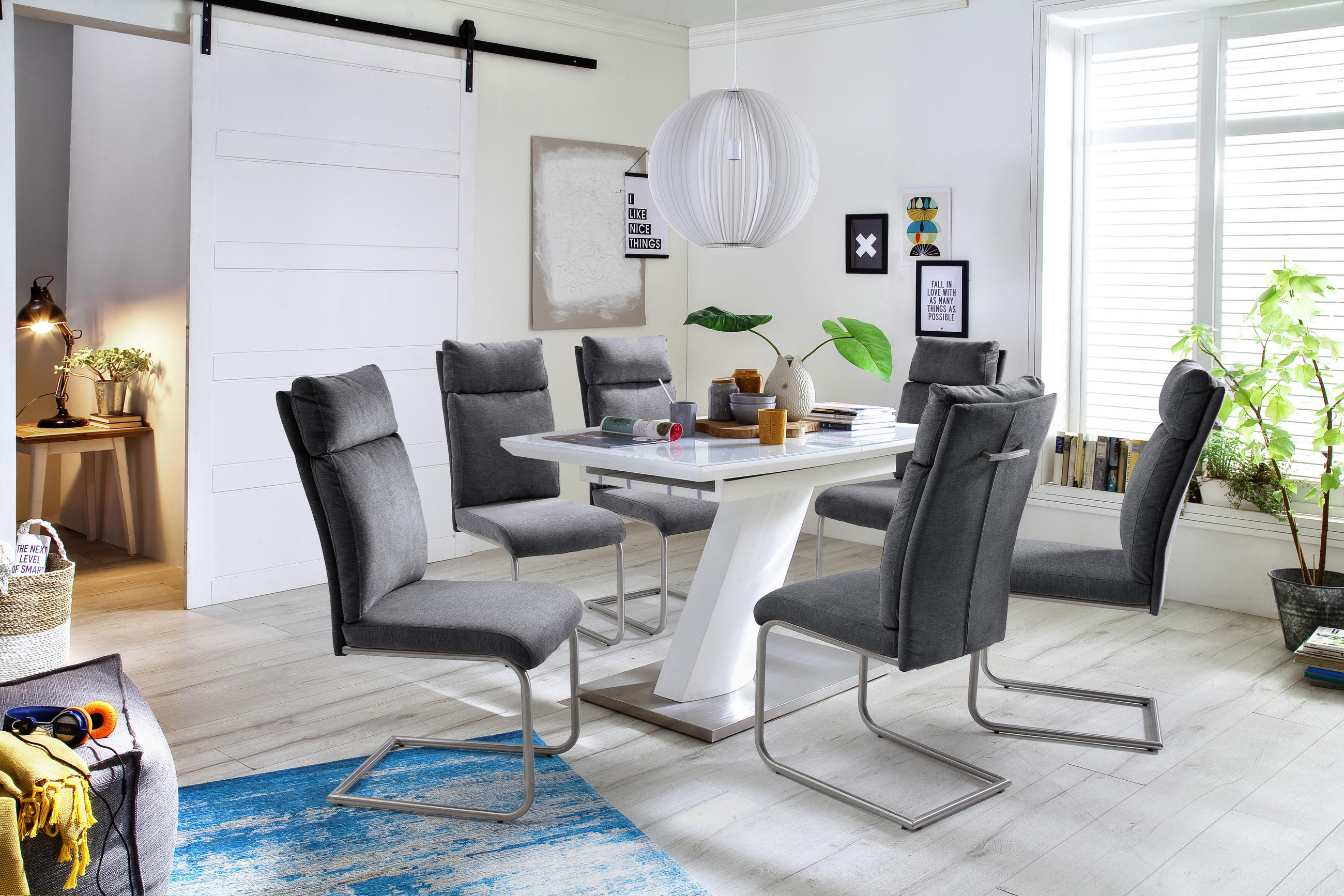 ESSTISCH in Glas, Holzwerkstoff 120-160/80/76 cm  - Weiss/Edelstahlfarben, Design, Glas/Holzwerkstoff (120-160/80/76cm) - Livetastic