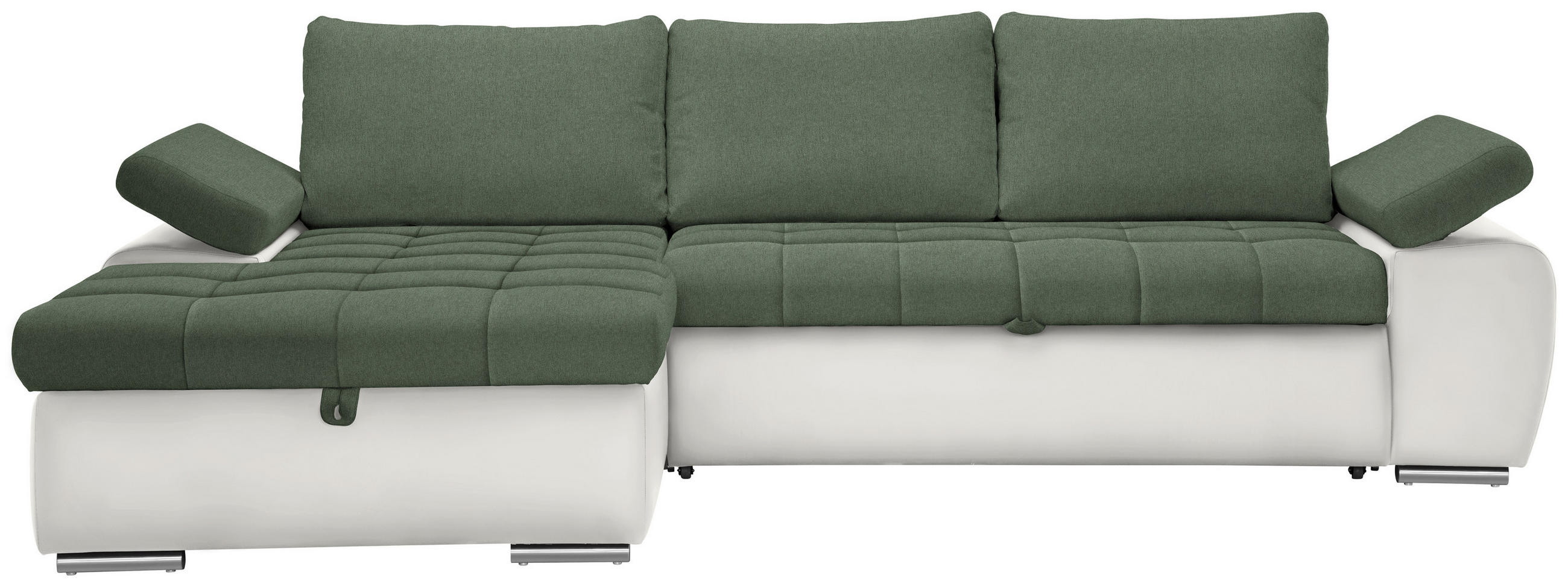 ECKSOFA Weiß, Olivgrün Flachgewebe  - Weiß/Olivgrün, Design, Kunststoff/Textil (175/271cm) - MID.YOU
