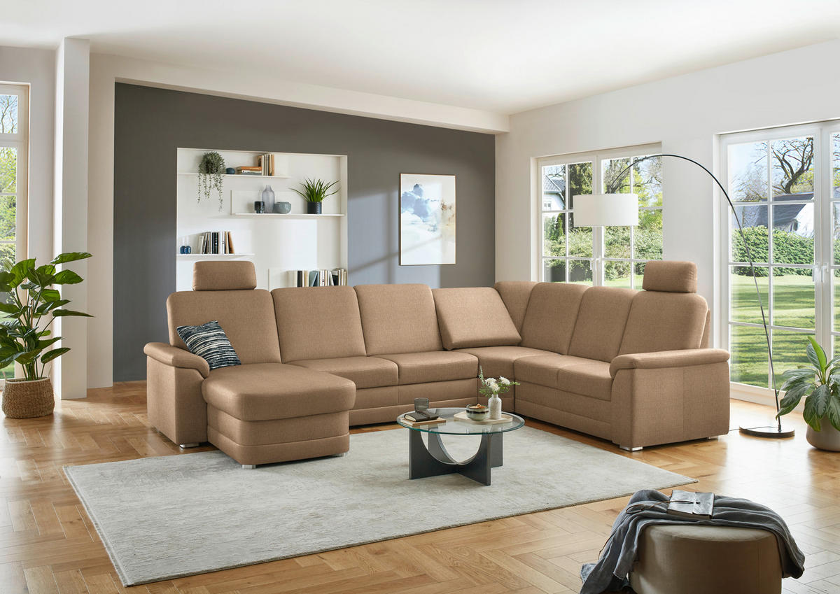WOHNLANDSCHAFT  in Chenille Altrosa, Hellbraun  - Hellbraun/Alufarben, KONVENTIONELL, Holz/Textil (160/329/235cm) - Beldomo Comfort