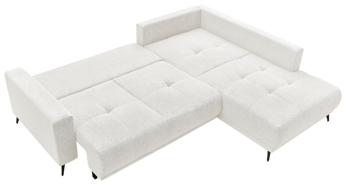 ECKSOFA RAFAEL Weiß Struktur Rückenkissen, Bettkasten  - Schwarz/Weiß, Design, Textil/Metall (269/218cm) - P & B