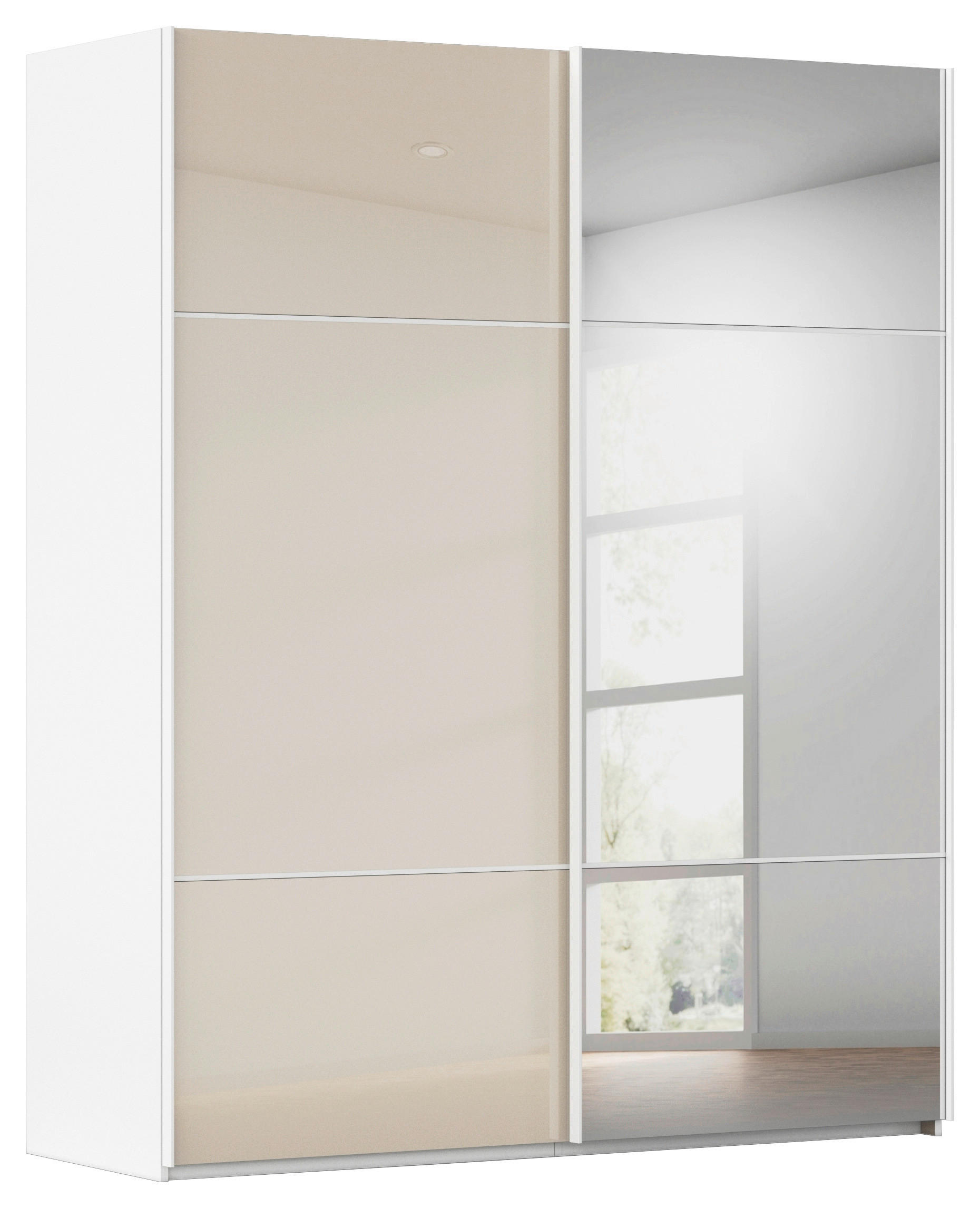 SCHWEBETÜRENSCHRANK 201/223/68 cm 2-türig Weiß, Champagner  - Champagner/Weiß, KONVENTIONELL, Glas/Holzwerkstoff (201/223/68cm) - Novel