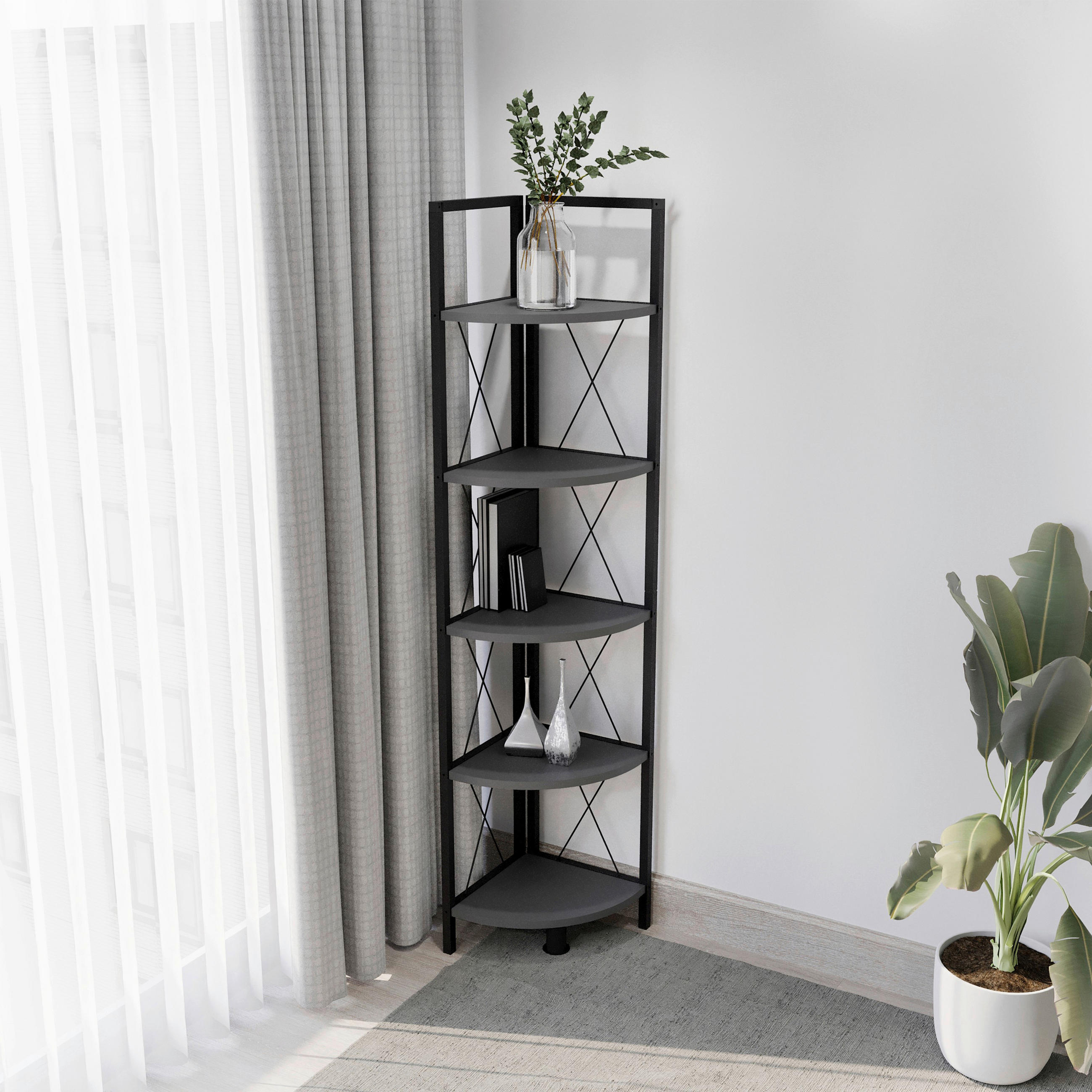 HÖRNHYLLA i 34/160/34 cm svart, antracit - svart/antracit, Design, metall/trämaterial (34/160/34cm) - MID.YOU