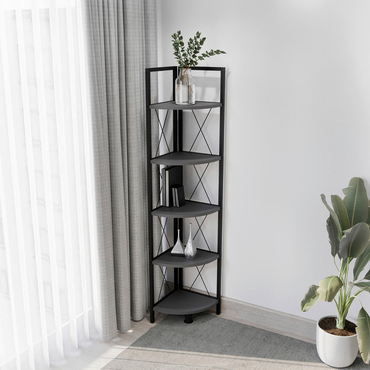 HÖRNHYLLA i 34/160/34 cm antracit, svart  - svart/antracit, Design, metall/trämaterial (34/160/34cm) - MID.YOU