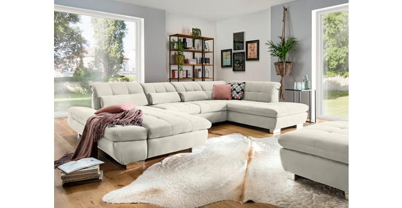 WOHNLANDSCHAFT  in Mikrofaser Weiß  - Chromfarben/Weiß, Design, Kunststoff/Textil (204/350/211cm) - Xora