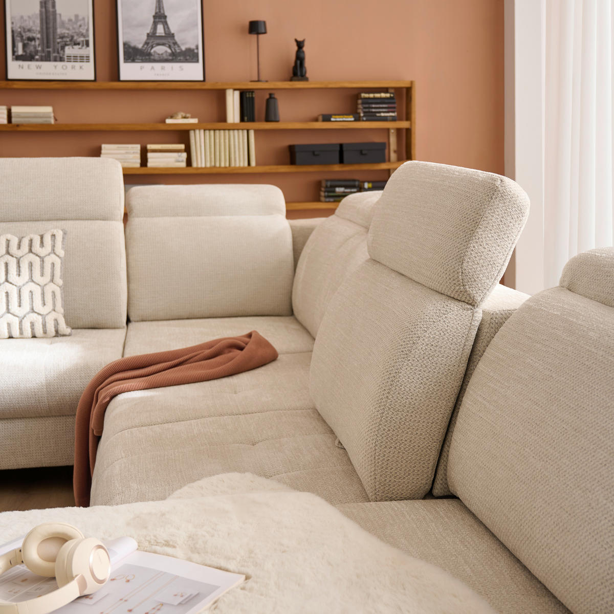 WOHNLANDSCHAFT in Struktur Beige  - Beige, Design, Textil/Metall (190/364/270cm) - Stylife
