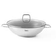 WOK SAPHIRA Greblon®-Antihaftbeschichtung  - Klar/Edelstahlfarben, Basics, Glas/Metall (32/9,2cm) - Homeware Profession.