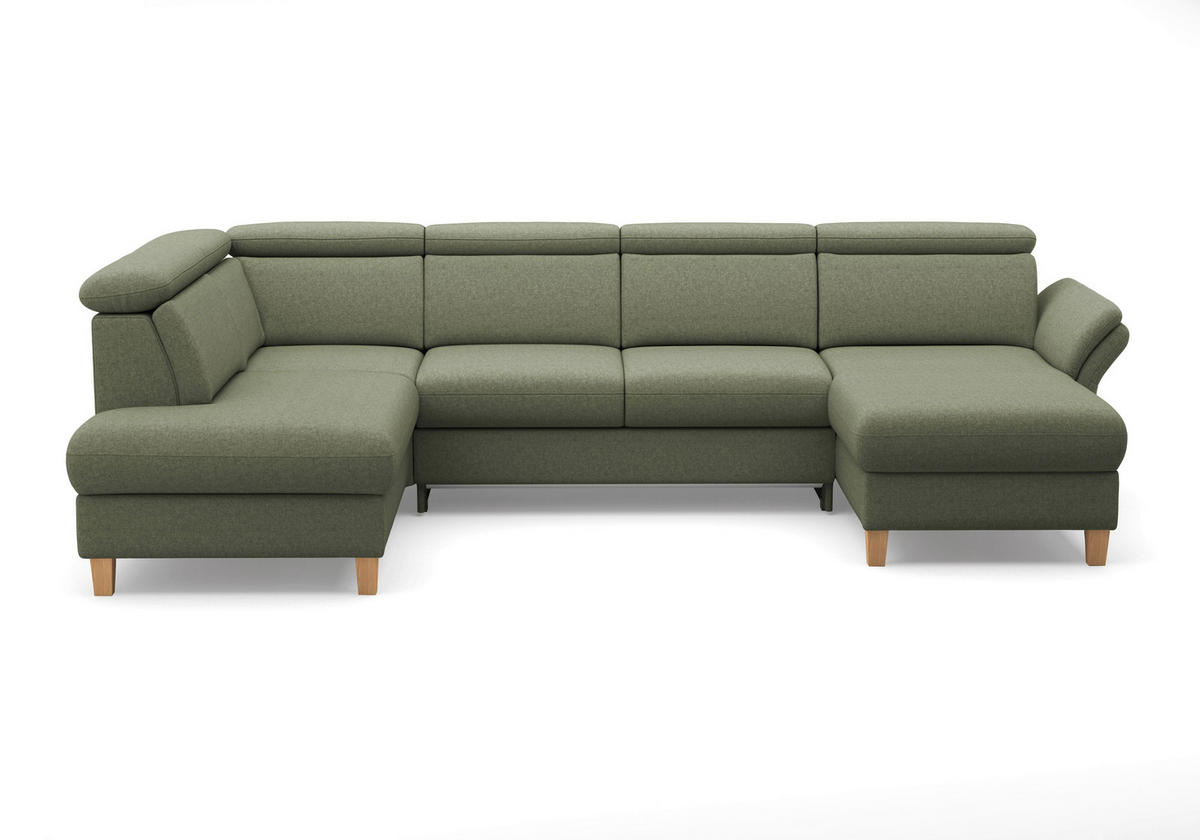 WOHNLANDSCHAFT GLENDALE E Olivgrün Flachgewebe  - Eichefarben/Olivgrün, KONVENTIONELL, Holz/Textil (193/321/166cm) - Sit & More