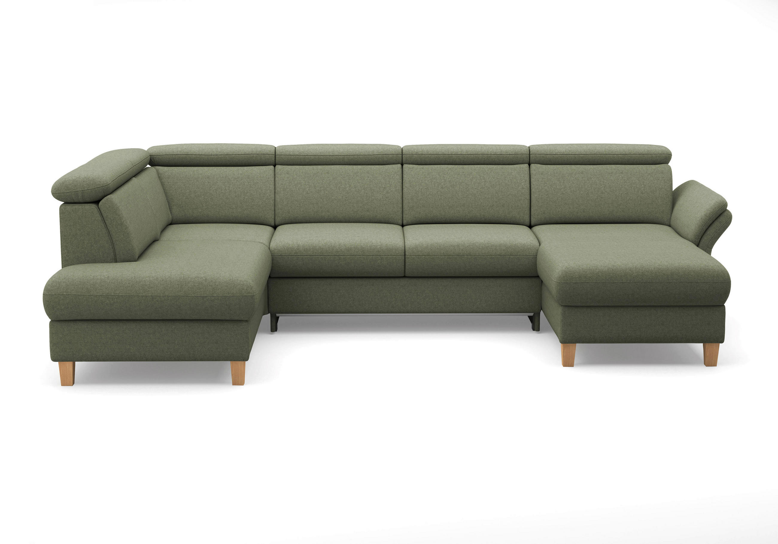 Thumbnail - Sit & More Wohnlandschaft Glendale E, Olivgrün, Textil, Eiche, massiv, 7,5-Sitzer, Ottomane links, U-Form, 321x193 cm, G...