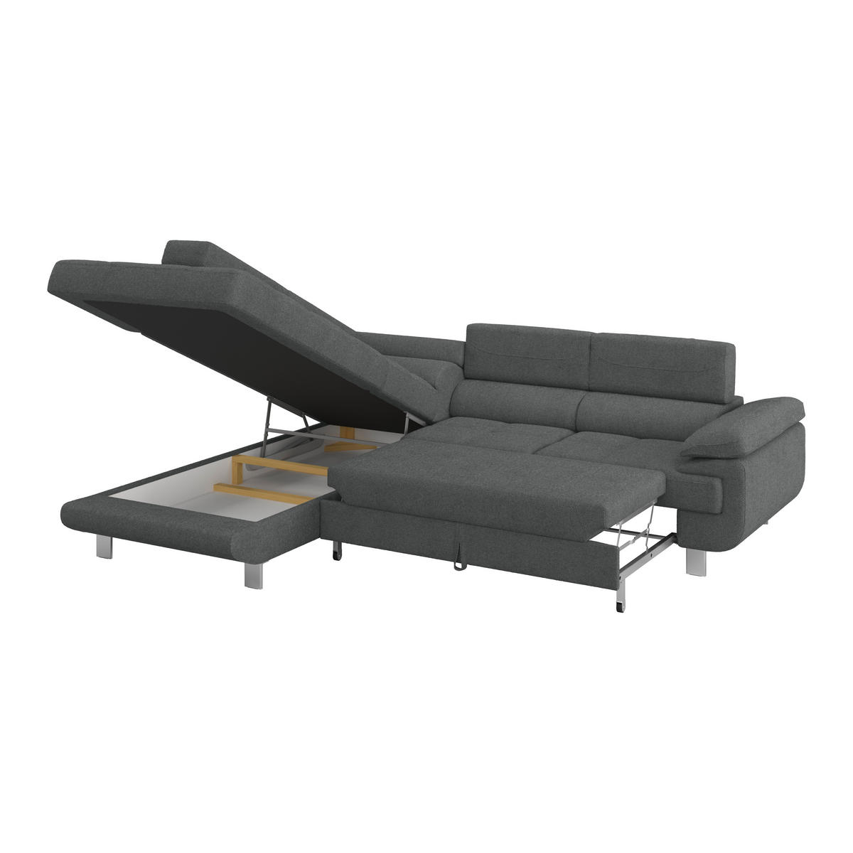 ECKSOFA in Drell Anthrazit  - Anthrazit, Modern, Textil/Metall (230/270cm) - MID.YOU