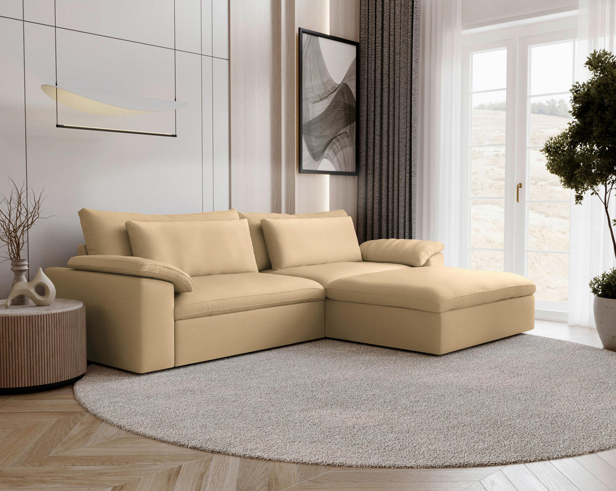 ECKSOFA  Chenille Beige  - Beige/Schwarz, Modern, Kunststoff/Textil (306/198cm) - Carryhome