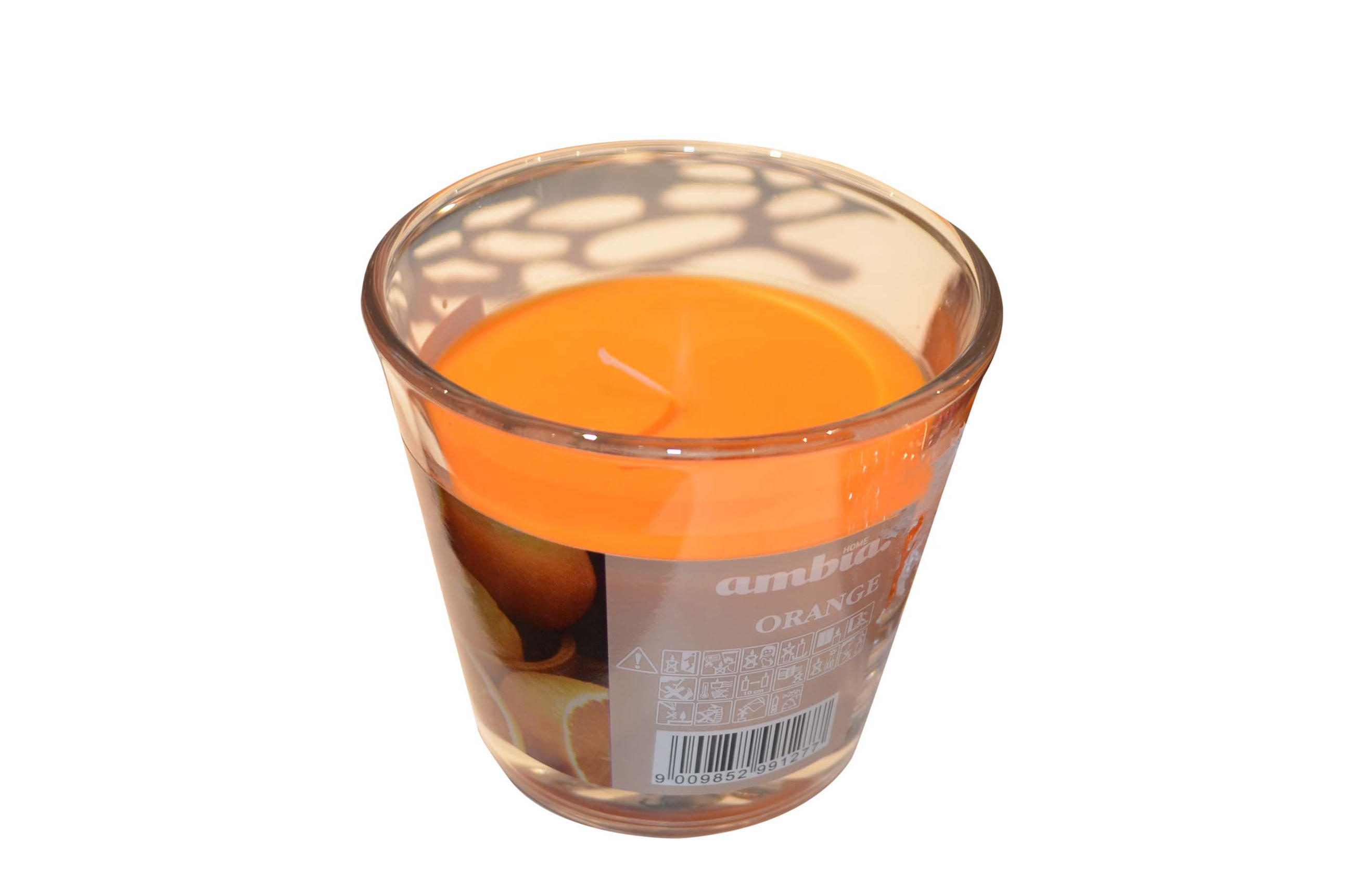 SVEČA V KOZARCU - oranžna/prosojno, Basics, steklo (9/8cm) - Ambia Home
