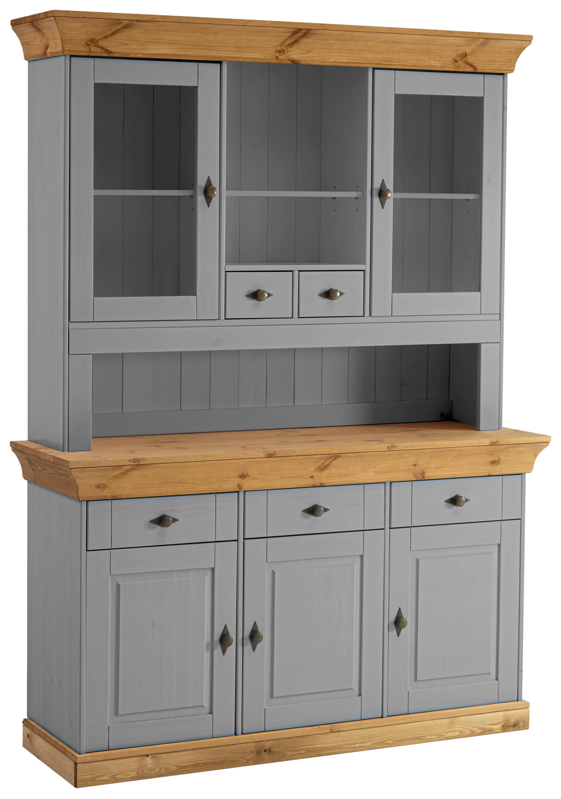 BUFFET 143/197/45 cm in Grau, Laugenfarbig - Laugenfarbig/Grau, ROMANTIK / LANDHAUS, Glas/Holz (143/197/45cm) - Boxxx