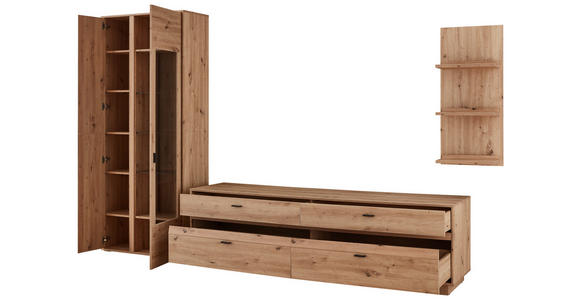 WOHNWAND  in Eiche Artisan  308,6/206/50 cm  - Anthrazit/Eiche Artisan, KONVENTIONELL, Glas/Holzwerkstoff (308,6/206/50cm) - Xora