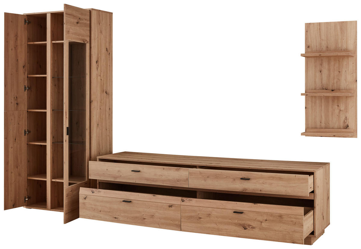 WOHNWAND  in Eiche Artisan  308,6/206/50 cm  - Anthrazit/Eiche Artisan, KONVENTIONELL, Glas/Holzwerkstoff (308,6/206/50cm) - Xora