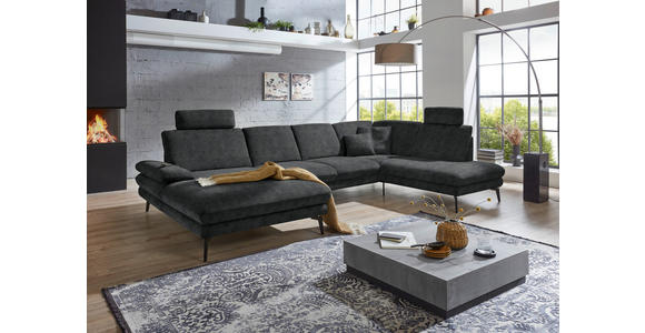 WOHNLANDSCHAFT in Velours Anthrazit - Anthrazit/Schwarz, Design, Textil/Metall (180/344/208cm) - Dieter Knoll