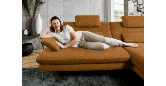 ECKSOFA in Velours Cognac 284/184 cm - Cognac/Schwarz, Design, Textil/Metall (284/184cm) - Dieter Knoll