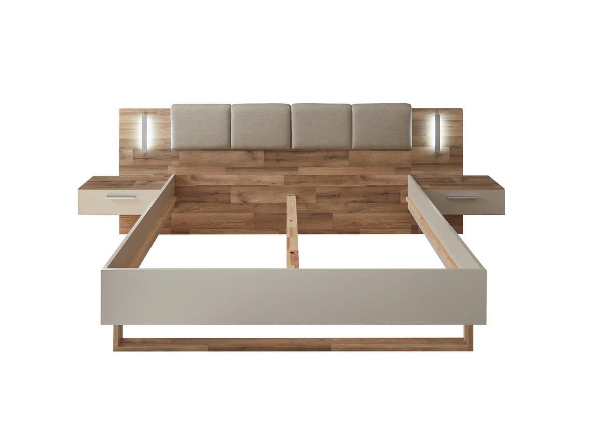 POSTELJNA GARNITURA  180 cm  x  200 cm , leseni material barve hrasta, barve šampanjca  - barve šampanjca/barve hrasta, Moderno, leseni material (180/200cm) - MID.YOU