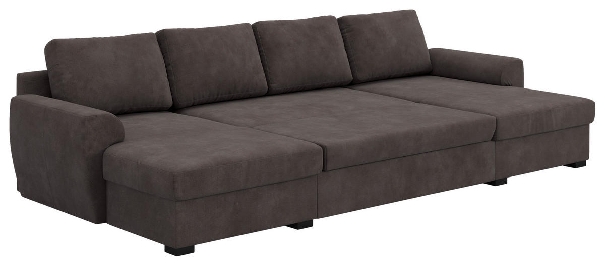 SJEDEĆA GARNITURA tekstil  smeđa   - smeđa/crna, Trend, tekstil/plastika (154/327/86cm) - MID.YOU