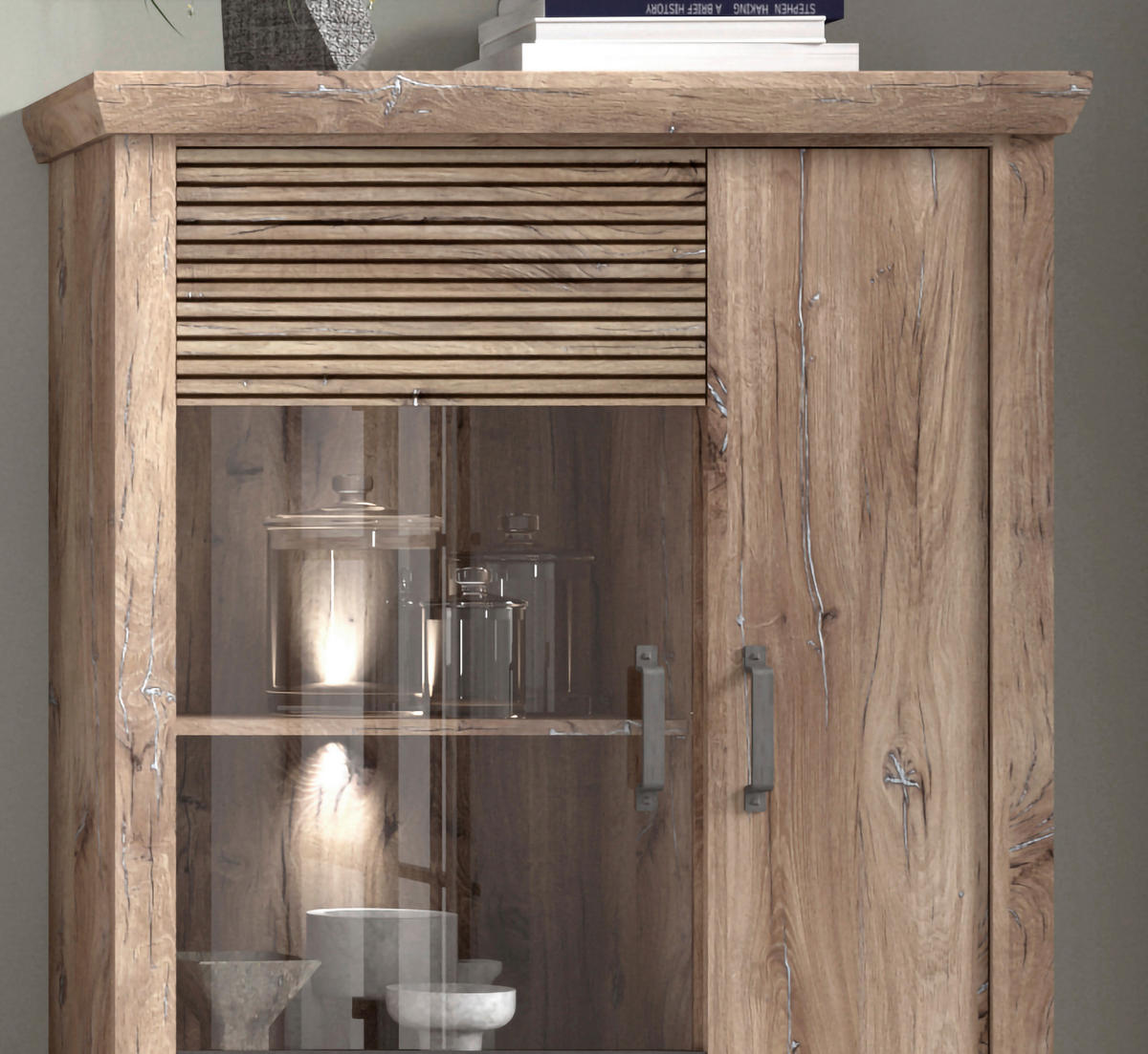 VITRÍNA, antracitová, farba duba, 106,3/173,7/40 cm - čierna/farba duba, Konventionell, kompozitné drevo/plast (106,3/173,7/40cm) - Livetastic