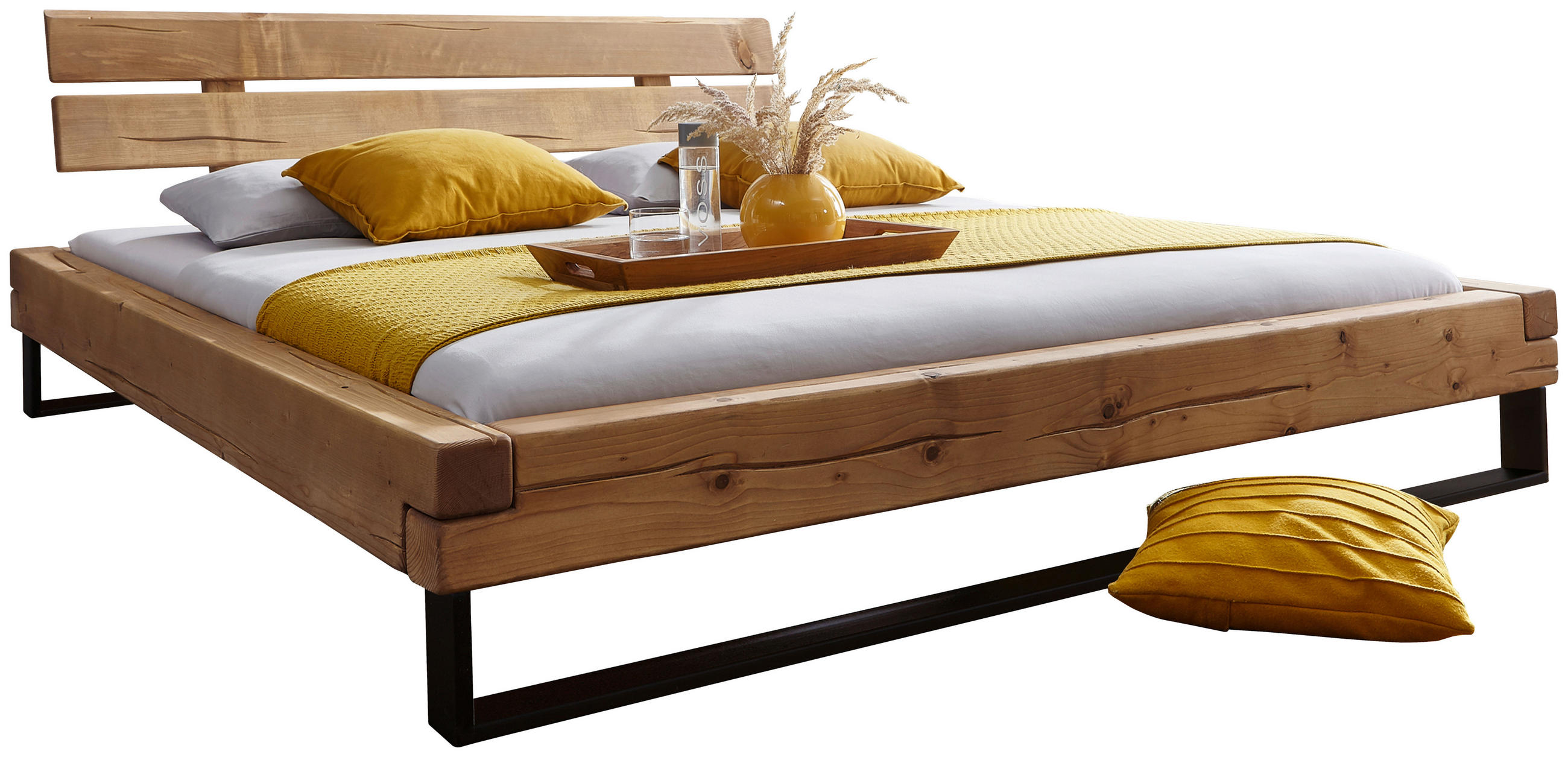 BALKENBETT 180/200 cm,  in Eichefarben, Bernsteinfarben,  - Eichefarben/Bernsteinfarben, KONVENTIONELL, Holz/Metall (180/200cm) - Livetastic