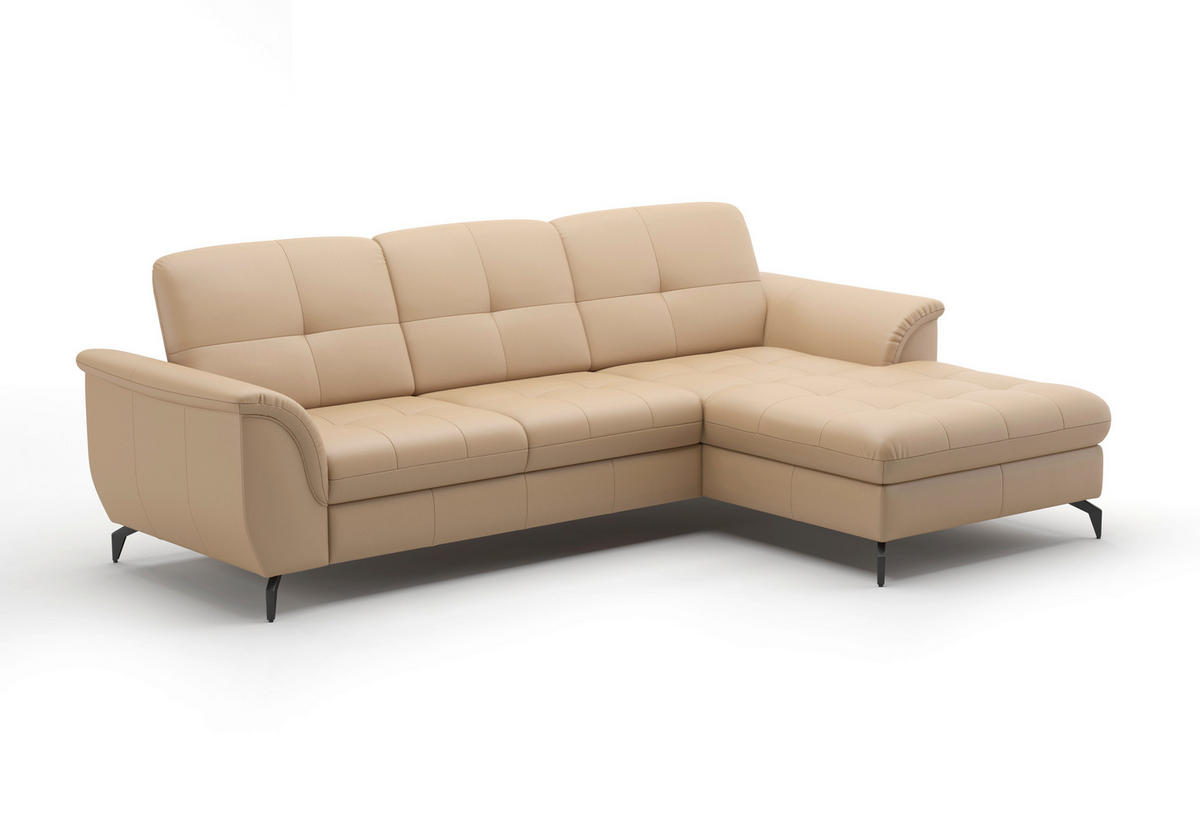 ECKSOFA in Echtleder Cappuccino  262/164 cm  - Schwarz/Cappuccino, MODERN, Leder/Metall (262/164cm) - Sit & More