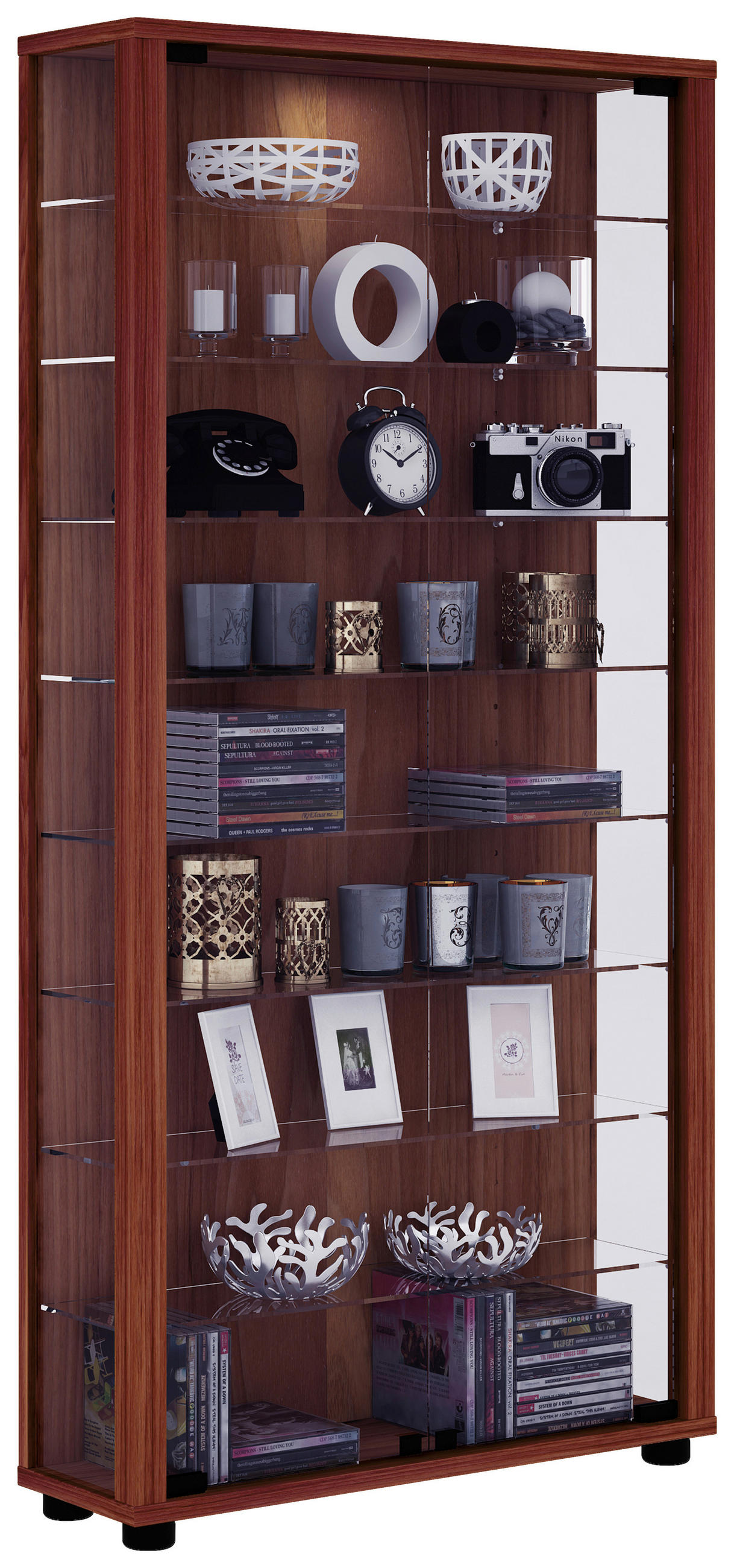 VITRINE Nussbaumfarben  - Nussbaumfarben/Schwarz, Design, Glas/Holzwerkstoff (59/113/18cm) - MID.YOU