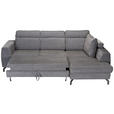ECKSOFA Dunkelgrau Chenille Zierkissen, Bettkasten, Schlaffunktion, Rücken echt, Kopfteilverstellung, Liegefläche im Originalstoff  - Dunkelgrau/Schwarz, KONVENTIONELL, Textil/Metall (266/185cm) - Carryhome