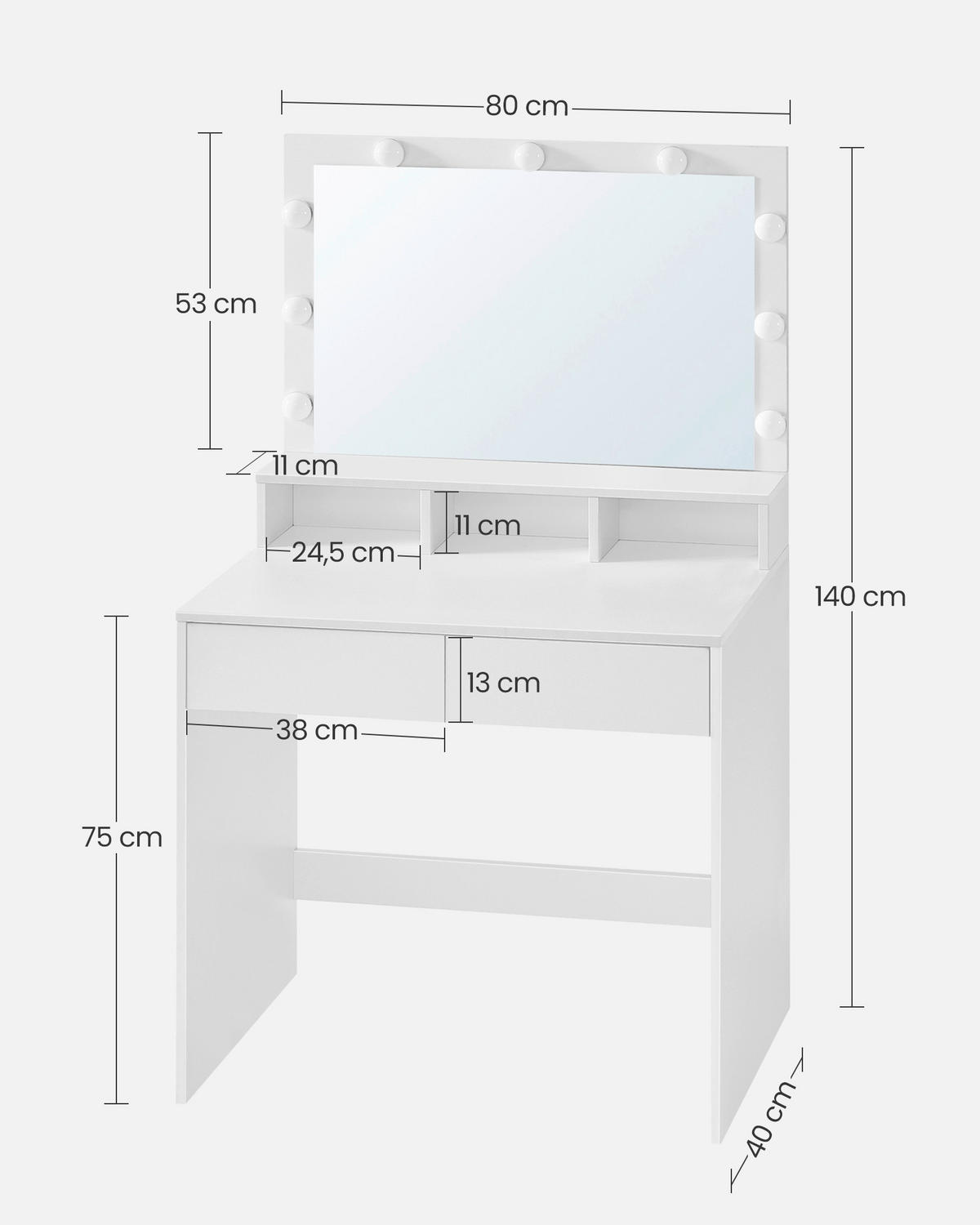 TOALETNÍ STOLEK, bílá, 80/40/140 cm - bílá, Trend, kompozitní dřevo/sklo (80/40/140cm) - Boxxx