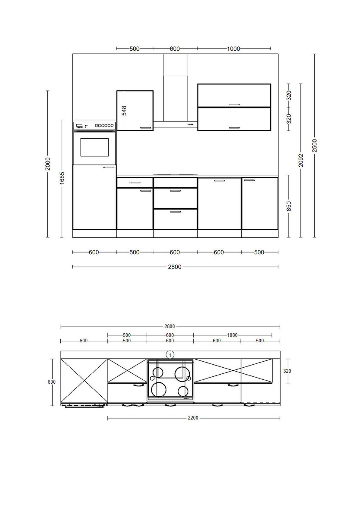 KÜCHENBLOCK 280 cm   in Grau, Eiche San Remo  - Edelstahlfarben/Eiche San Remo, MODERN, Holzwerkstoff/Metall (280cm) - FlexWell
