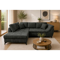 ECKSOFA LIVANO Grau Chenille Liegefläche im Originalstoff  - Schwarz/Grau, Design, Textil/Metall (190/250cm) - P & B