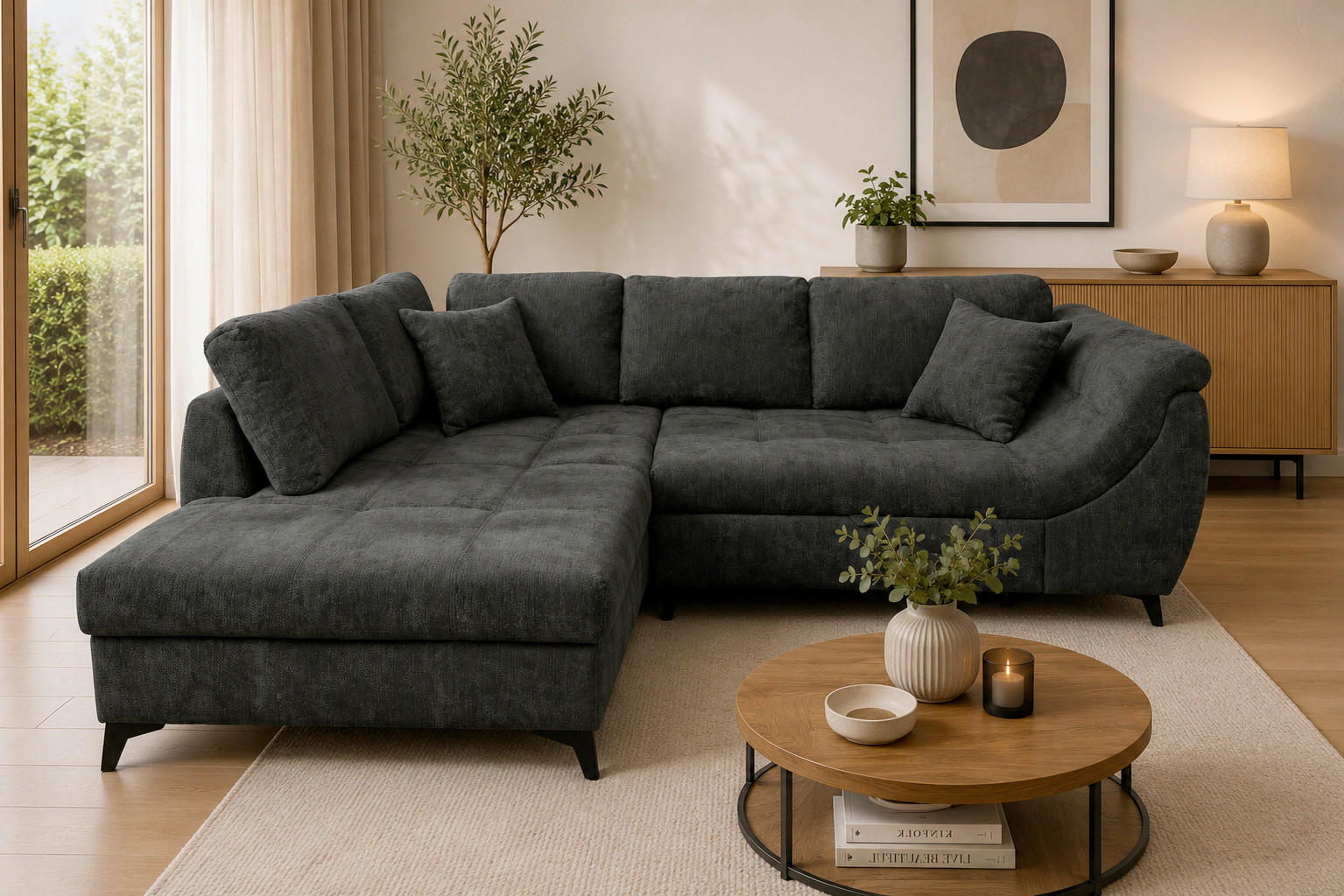 P & B ROHOVÁ SEDAČKA, textil, šedá