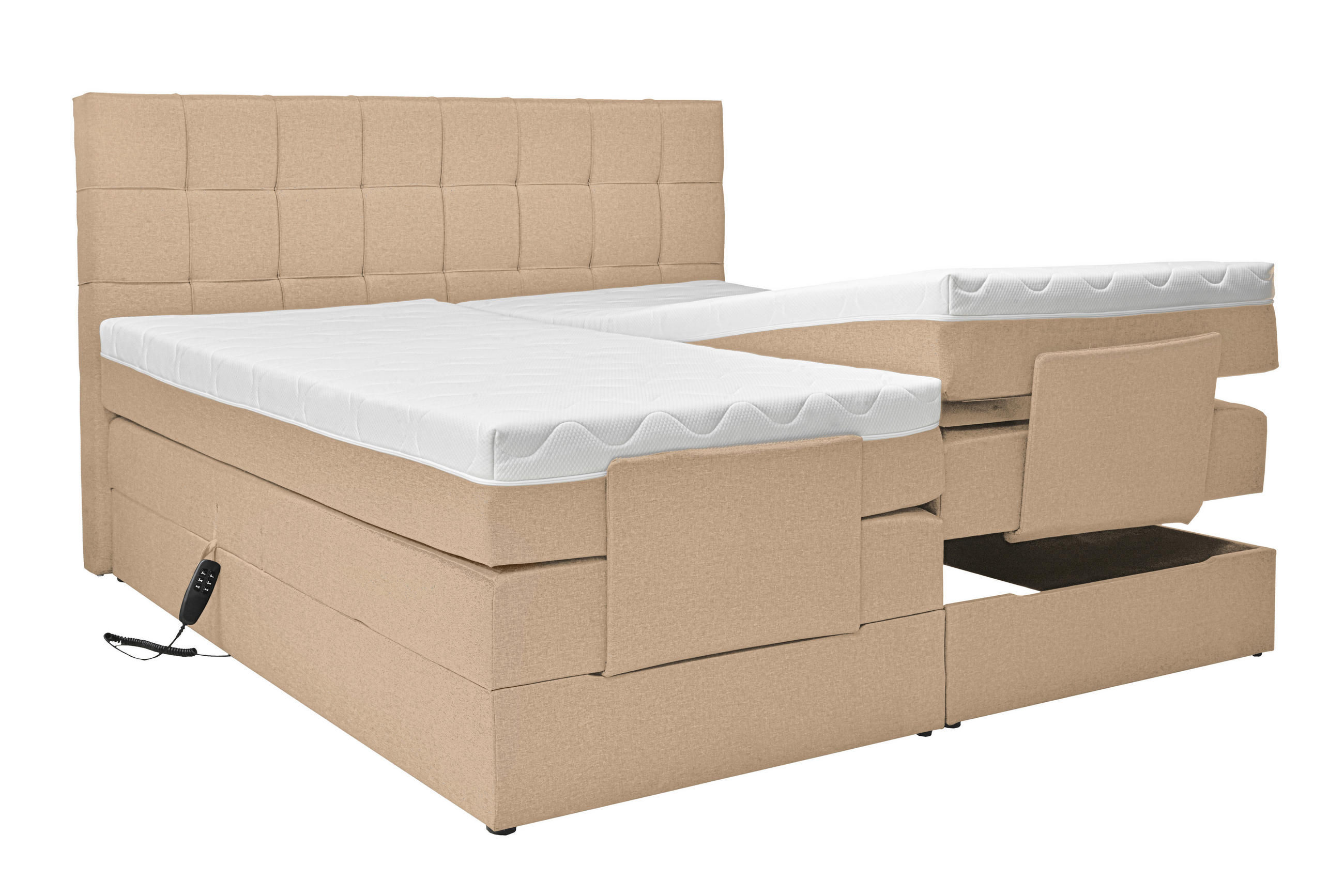 BOXSPRINGBETT 180/200 cm  in Beige  - Beige/Schwarz, Basics, Kunststoff/Textil (180/200cm) - Moderano