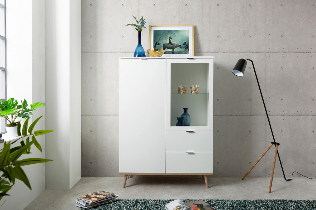 HIGHBOARD 100/140/40 cm  - Weiss/Eichefarben, Konventionell, Glas/Holz (100/140/40cm) - MID.YOU