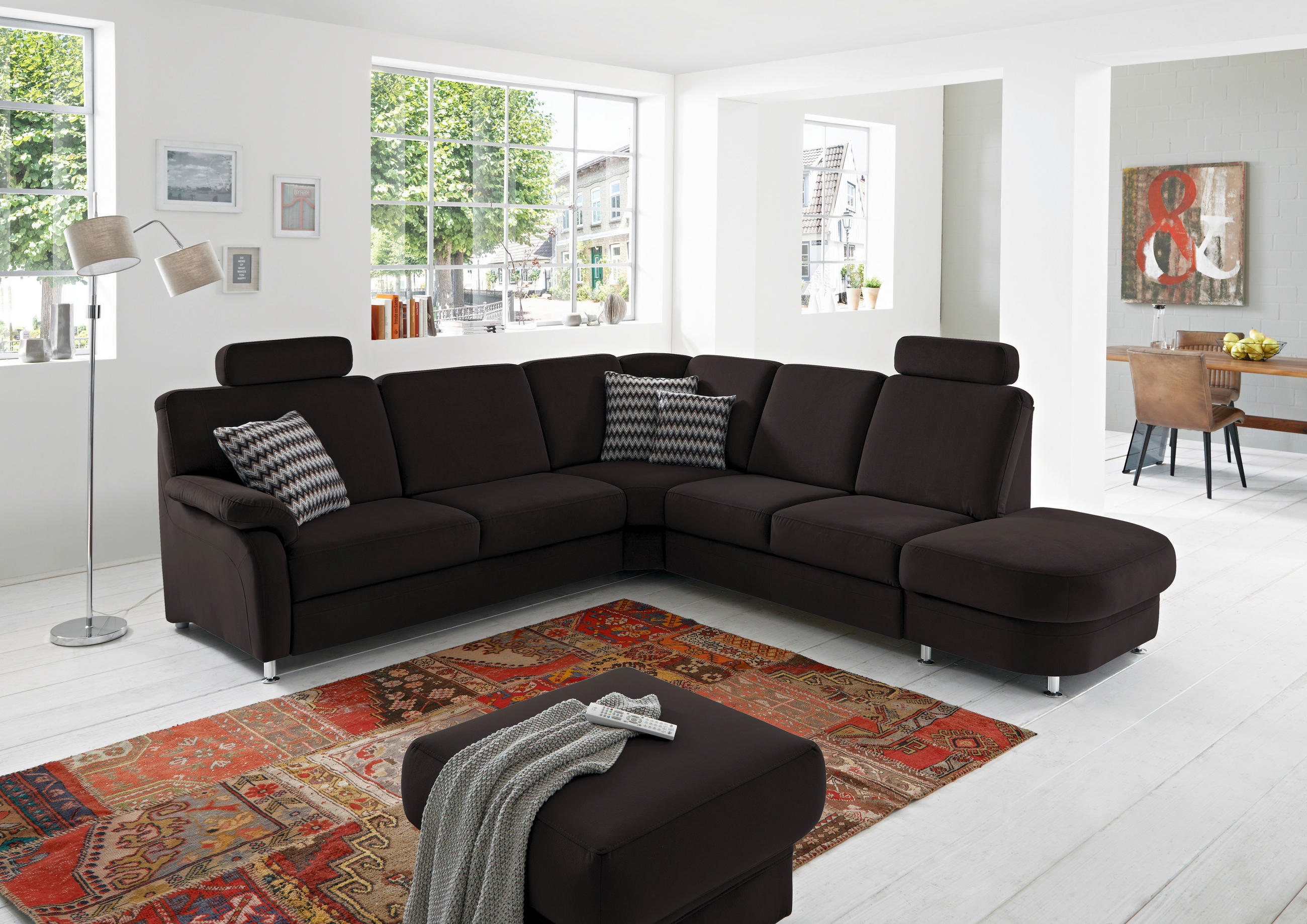 ECKSOFA in Flachgewebe Dunkelbraun  - Dunkelbraun/Alufarben, Konventionell, Textil/Metall (269/287cm) - Beldomo System