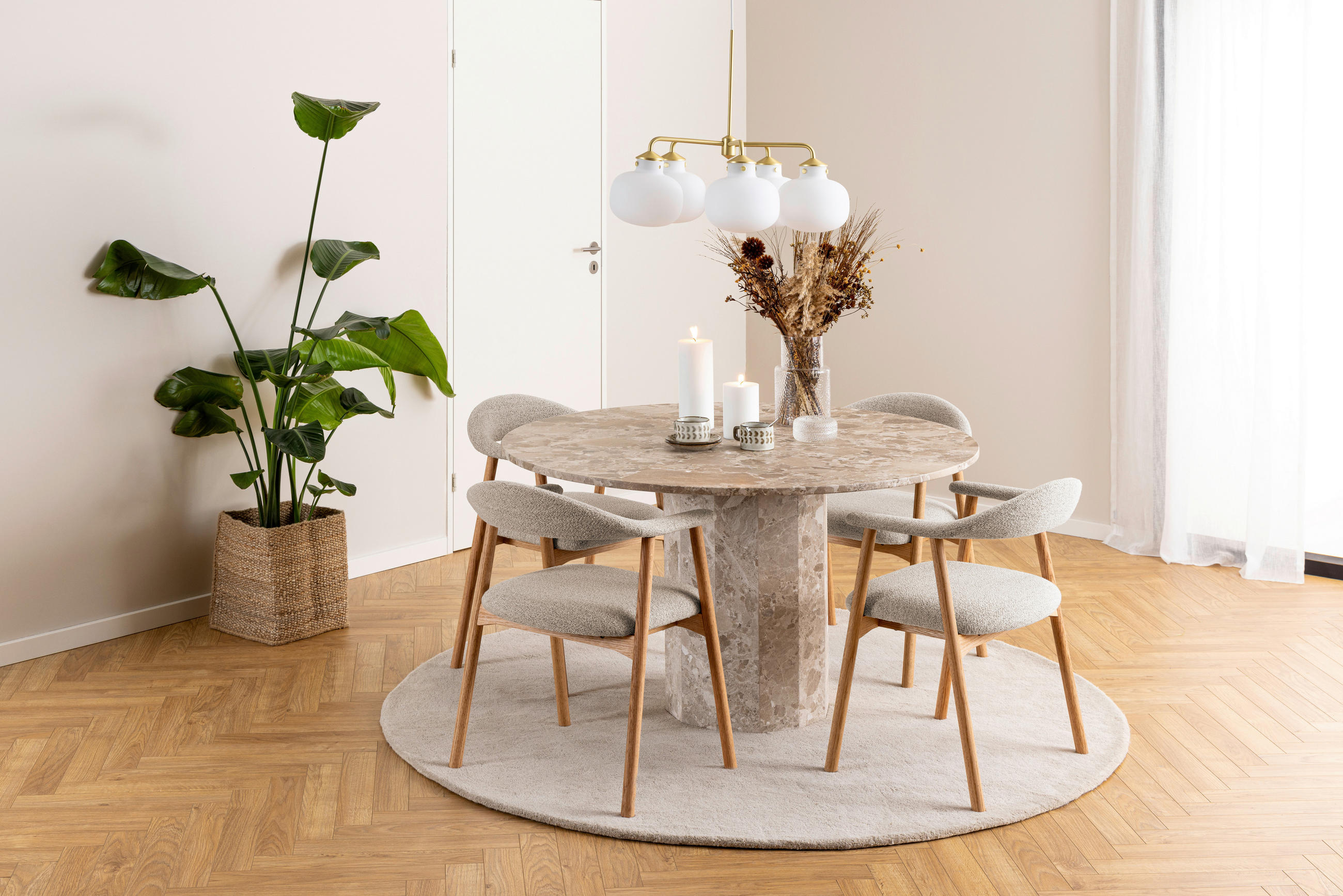 ARMLEHNSTUHL  in Bouclé  - Greige/Eichefarben, Trend, Holz/Textil (56/75,5/54cm) - MID.YOU