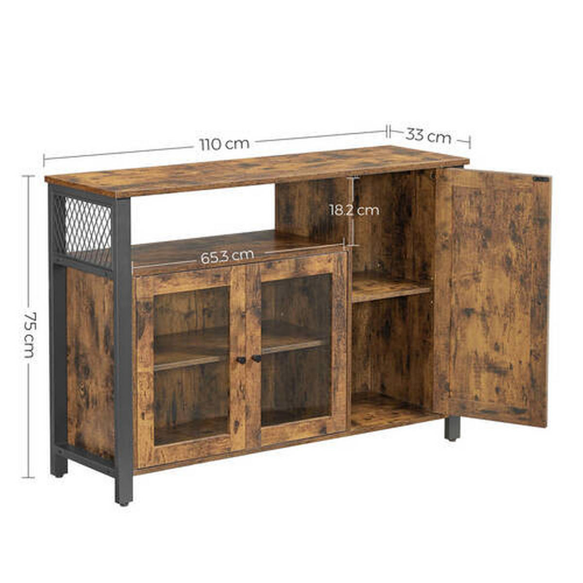 KOMODA, hnedá, čierna, 110/75/33 cm - hnedá/čierna, Trend, kov/kompozitné drevo (110/75/33cm) - Boxxx
