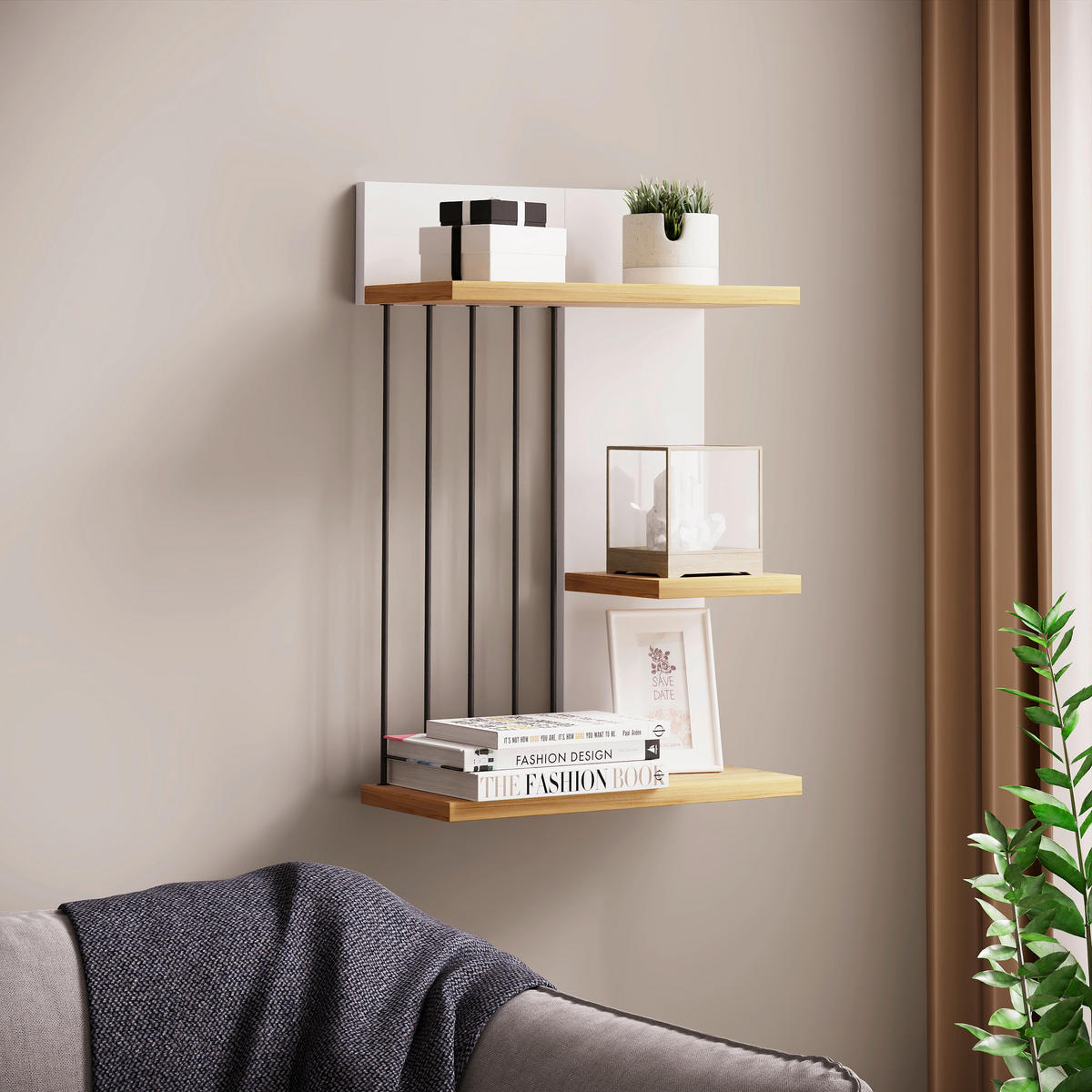 Poliță De Perete 40/60/19 cm, alb, culoare lemn stejar  - alb/culoare lemn stejar, Design, material pe bază de lemn (40/60/19cm) - Livetastic
