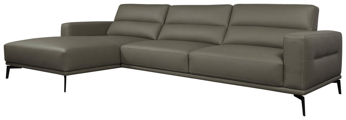 ECKSOFA Grau Echtleder  - Schwarz/Grau, MODERN, Leder/Holz (175/299cm) - Livetastic
