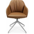 ARMLEHNSTUHL  in Aluminium Echtleder pigmentiert  - Cognac/Alufarben, Design, Leder/Metall (58/81,5-84,5/60cm) - Johann Jakob