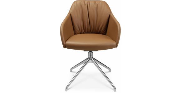 ARMLEHNSTUHL in Aluminium Echtleder pigmentiert - Cognac/Alufarben, Design, Leder/Metall (58/81,5-84,5/60cm) - Johann Jakob