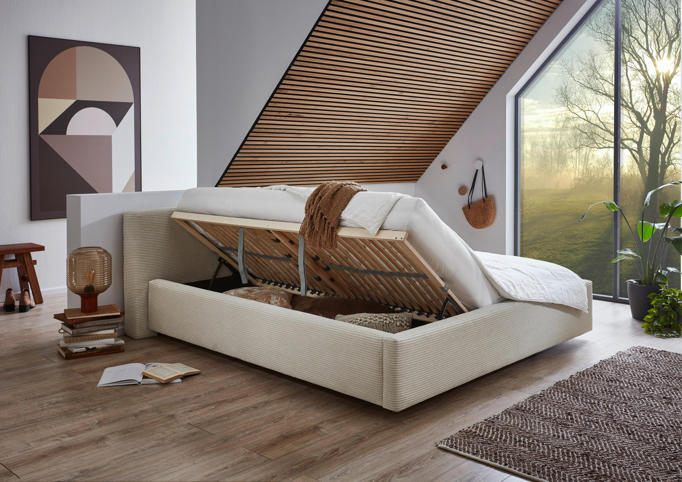 POLSTERBETT 160/200 cm  Beige  - Weiss/Beige, Basics, Holz/Textil (160/200cm) - Boxxx