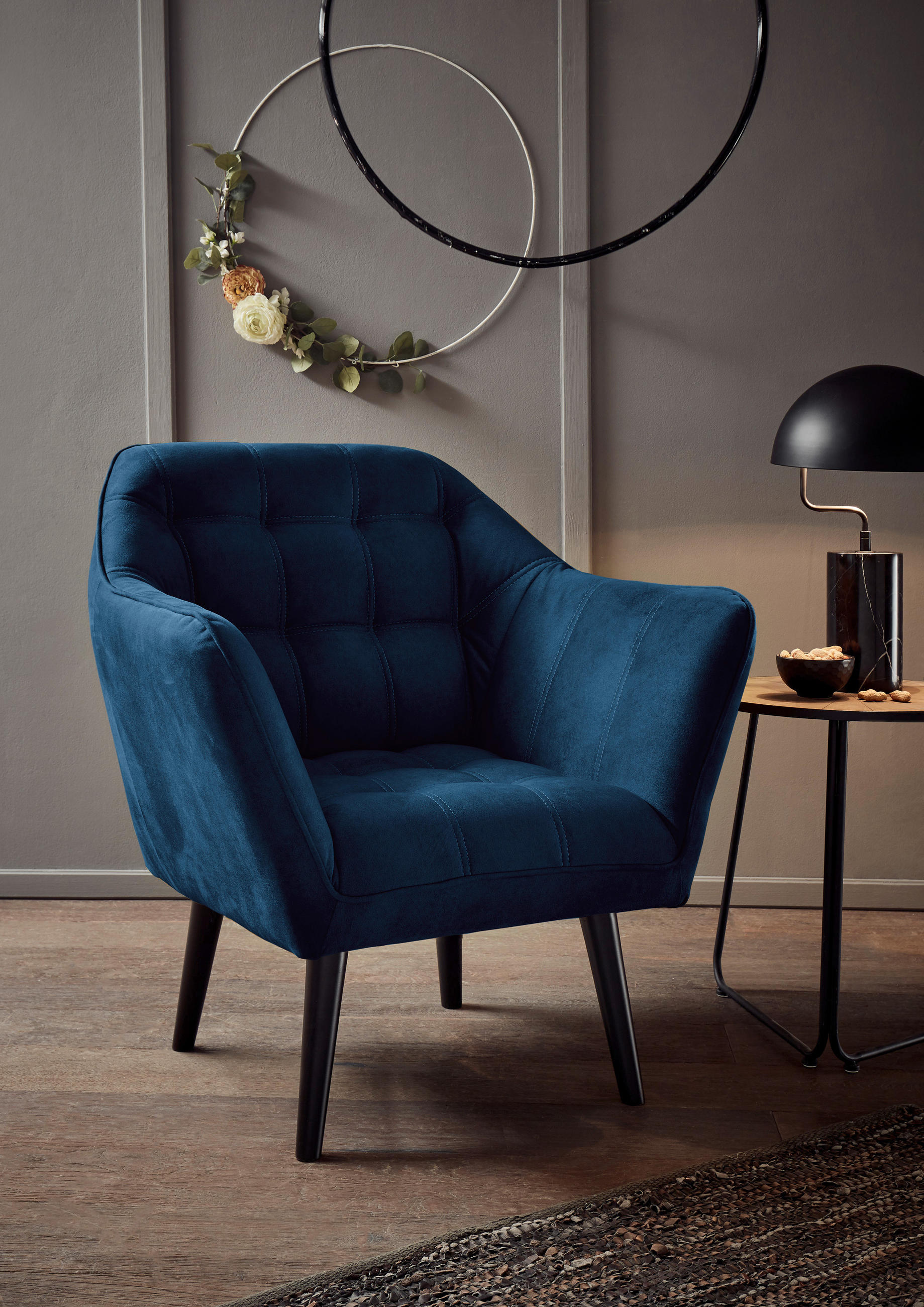 COCKTAILSESSEL Mikrovelours Blau    - Blau/Schwarz, MODERN, Holz/Textil (84/87/70cm) - MID.YOU