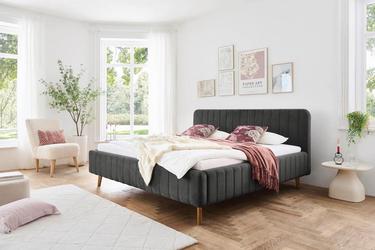POLSTERBETT 180/200 cm,  in Anthrazit,  - Eichefarben/Anthrazit, MODERN, Holz/Textil (180/200cm) - Xora