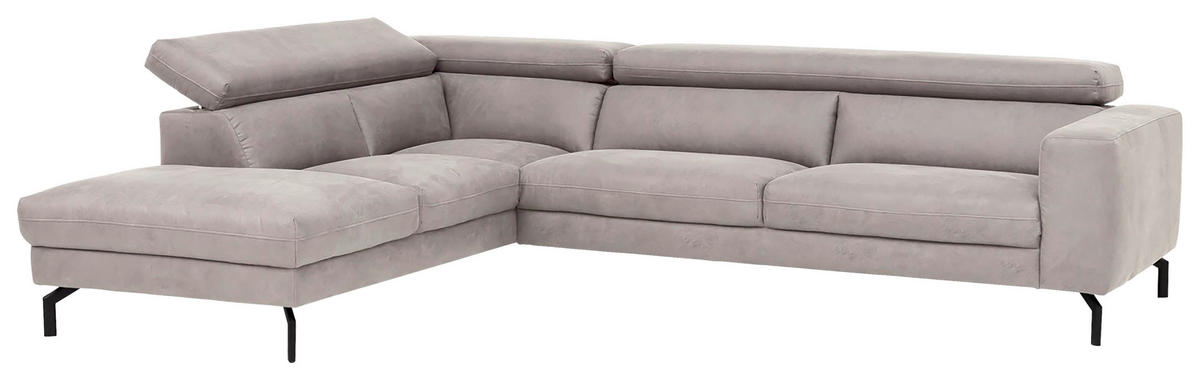ECKSOFA CALIFORNIA Silberfarben Mikrofaser  - Silberfarben/Schwarz, MODERN, Textil/Metall (233/305cm) - Trendmanufaktur