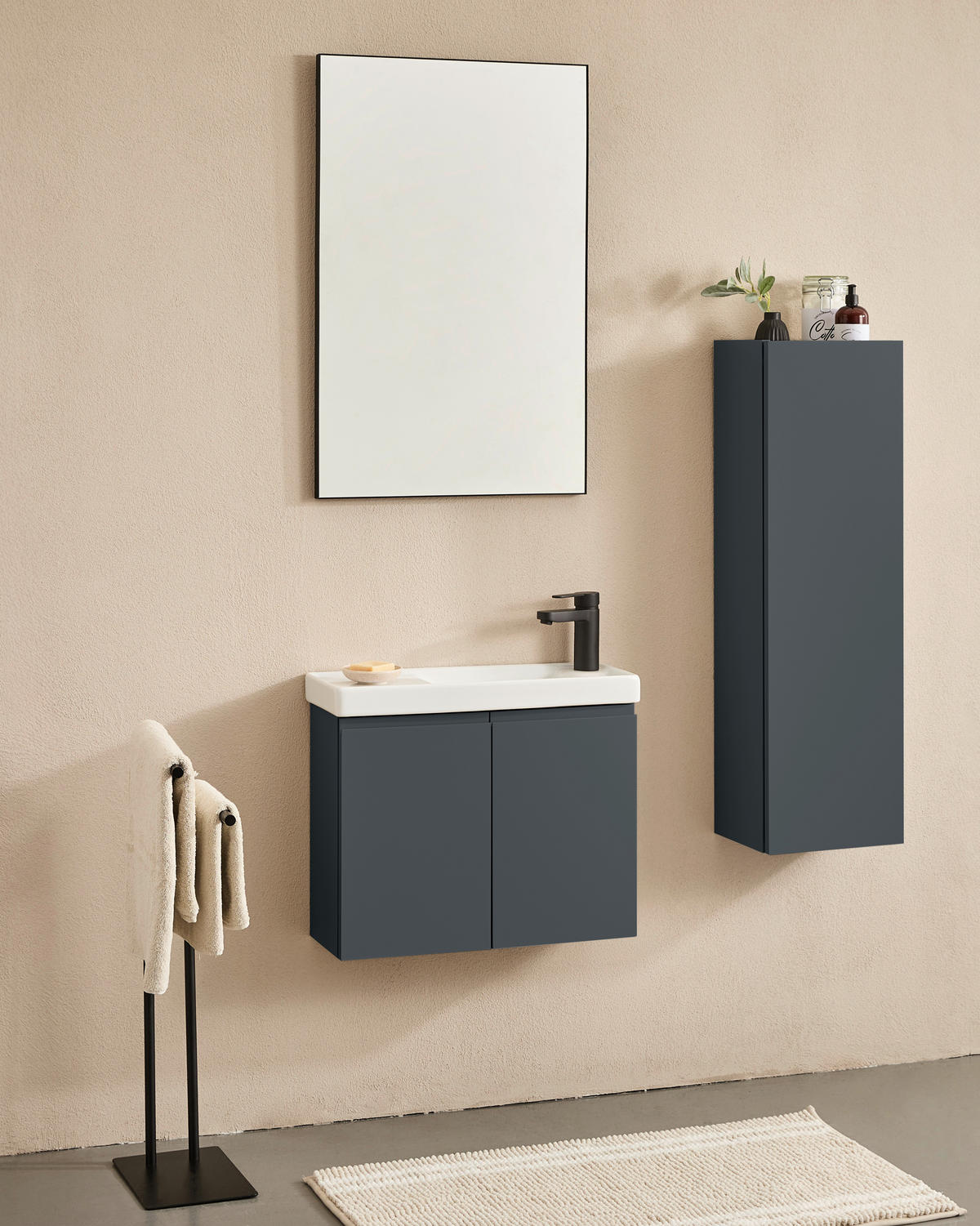 BADEZIMMER 3-teilig  in  - Weiß Hochglanz/Anthrazit, MODERN, Holz/Keramik (60/140/22cm) - MID.YOU