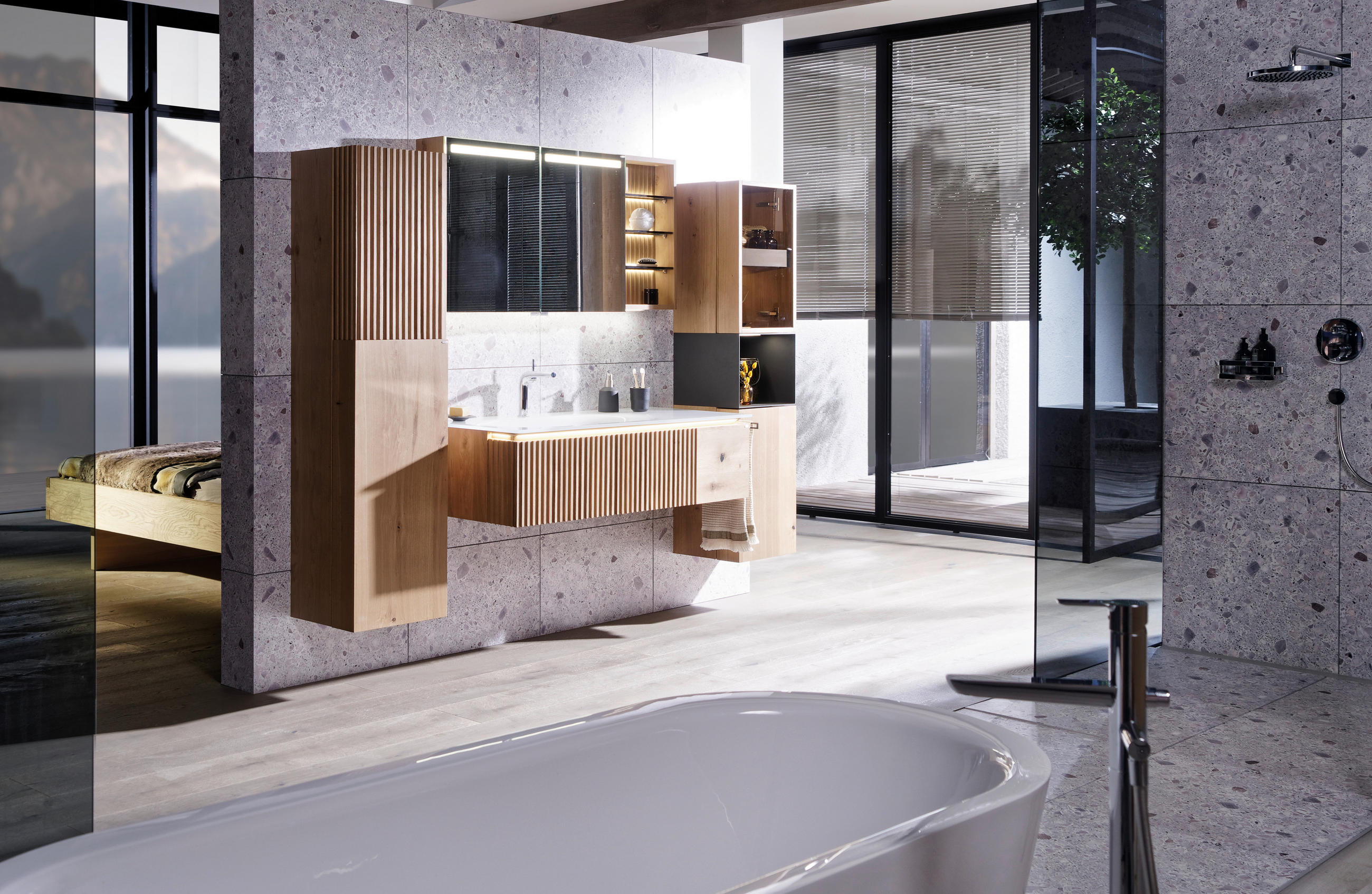 BADEZIMMER  in 128 cm  - Weiß, Natur, Holz/Stein (128cm) - Voglauer