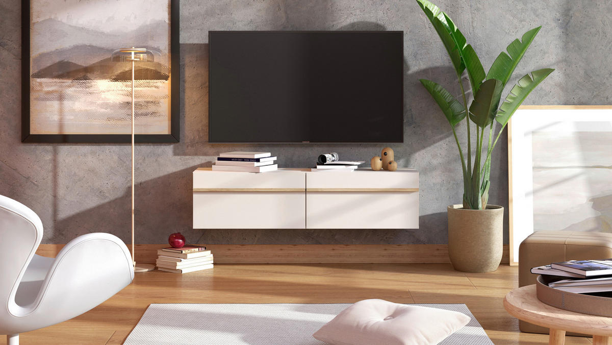 STOJAN NA TV, kašmírová, dub artisan, 128/32/41,5 cm - kašmírová/dub artisan, Basics, kompozitné drevo (128/32/41,5cm) - Xora